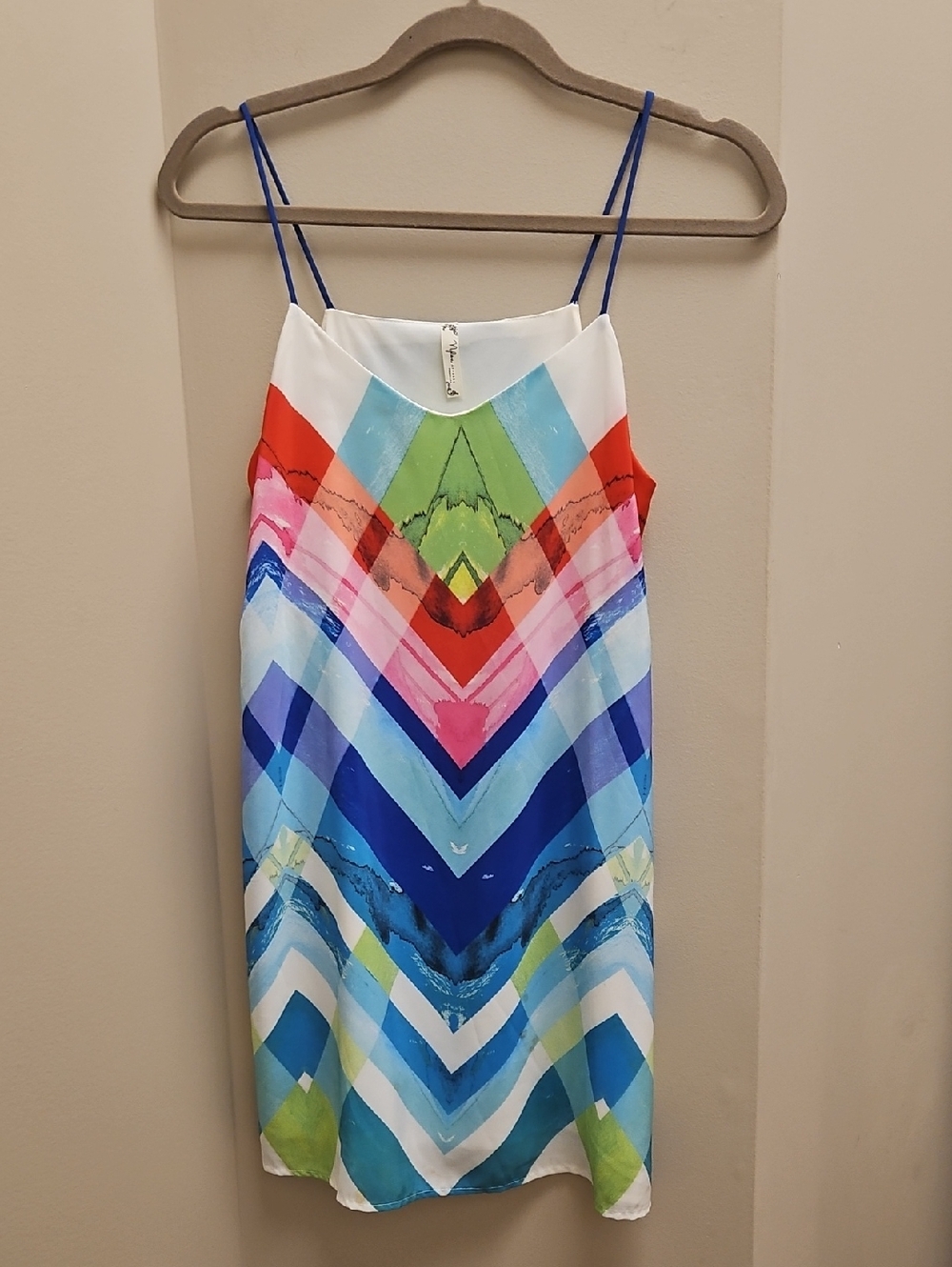 Colorful Chevron Print Slip Dress - Blue, Green, Red, Pink